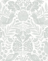 Nestle Light Grey Bird Block Print Wallpaper 4122-27001 by  Brewster Wallcovering 