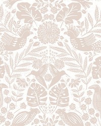 Nestle Pink Bird Block Print Wallpaper 4122-27002 by  Novel 