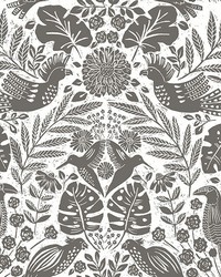 Nestle Charcoal Bird Block Print Wallpaper 4122-27004 by  Kravet 