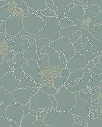 Gardena Sea Green Embroidered Floral Wallpaper 4122-27006 by  Washington Wallcoverings 