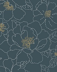 Gardena Indigo Embroidered Floral Wallpaper 4122-27009 by  Washington Wallcoverings 