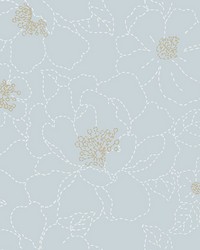 Gardena Sky Blue Embroidered Floral Wallpaper 4122-27011 by   