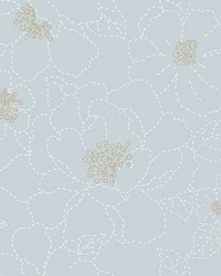 Gardena Sky Blue Embroidered Floral Wallpaper 4122-27011 by  Washington Wallcoverings 