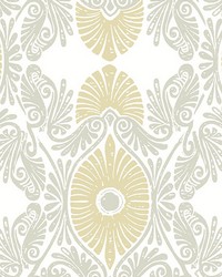 Villa Light Yellow Embellished Ogee Wallpaper 4122-72400 by  Washington Wallcoverings 