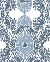 Villa Blue Embellished Ogee Wallpaper 4122-72401 by  Washington Wallcoverings 