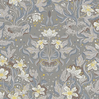 Lisa Stone Floral Damask Wallpaper 4143-22018 Botanica 4143-22018 Grey Non Woven Flower Wallpaper 