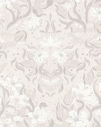 Lisa Grey Floral Damask Wallpaper 4143-22019 by  Warner 