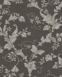 Thames Charcoal Leafy Scroll by   