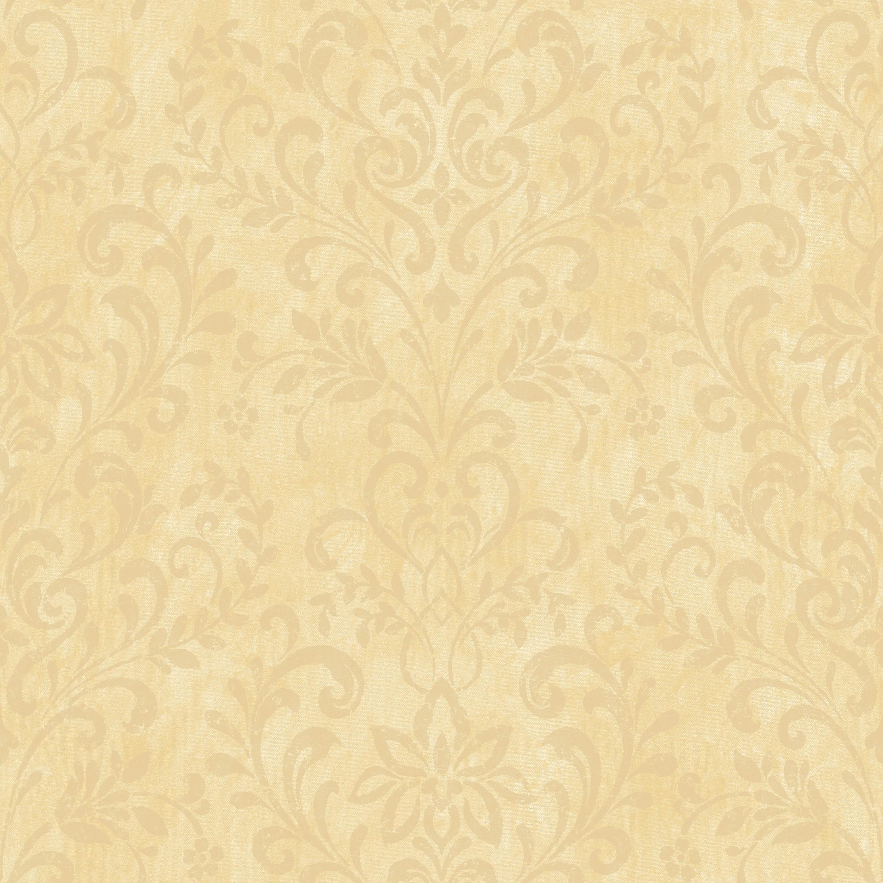 Brewster Wallcovering Yellow Country Damask Wallpaper