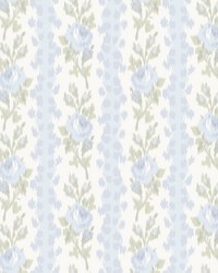 Blooming Heirloom Blue Romance Rose Stripe Wallpaper AST4171 by  Brewster Wallcovering 