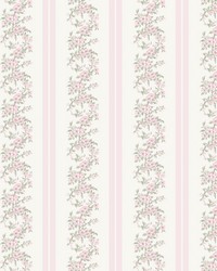 Marigold Wreath Pastel Peach Floral Stripe Wallpaper AST4649 by  Brewster Wallcovering 