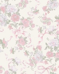 Cabbage Rose Bow Pretty in Pink Ribbons  Roses Wallpaper AST4653 by  Brewster Wallcovering 