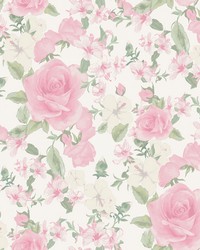Sunset Harbor Rose Vida Rosa Roses  White Flowers Wallpaper AST4655 by  Brewster Wallcovering 