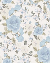 Sunset Harbor Rose Bella Lina Blue Roses  White Flowers Wallpaper AST4656 by  Brewster Wallcovering 