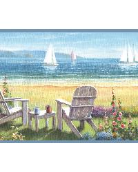 Regatta Blue Seaside Cottage Portrait Border by  York Wallcovering 