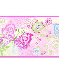 Fantasia Pink Boho Butterflies Scroll Border by  Kasmir 