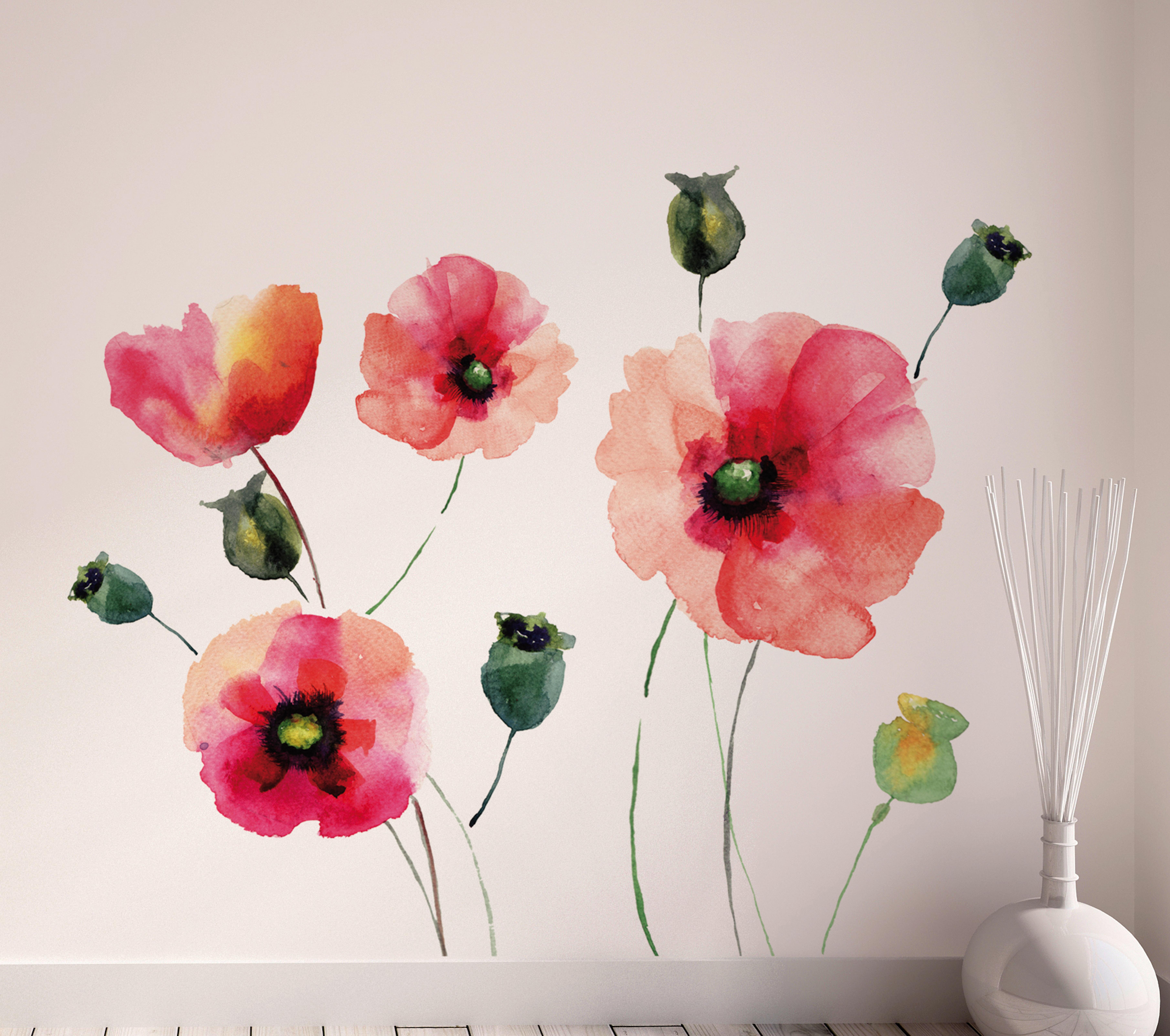 Brewster Wallcovering Watercolor Poppies Wall Decals Wallpaper