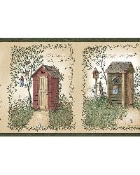 Fisher Sage Country Outhouses Border by  Brewster Wallcovering 