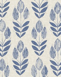 Blue Folk Tulip Peel & Stick Wallpaper NUS4288 by   