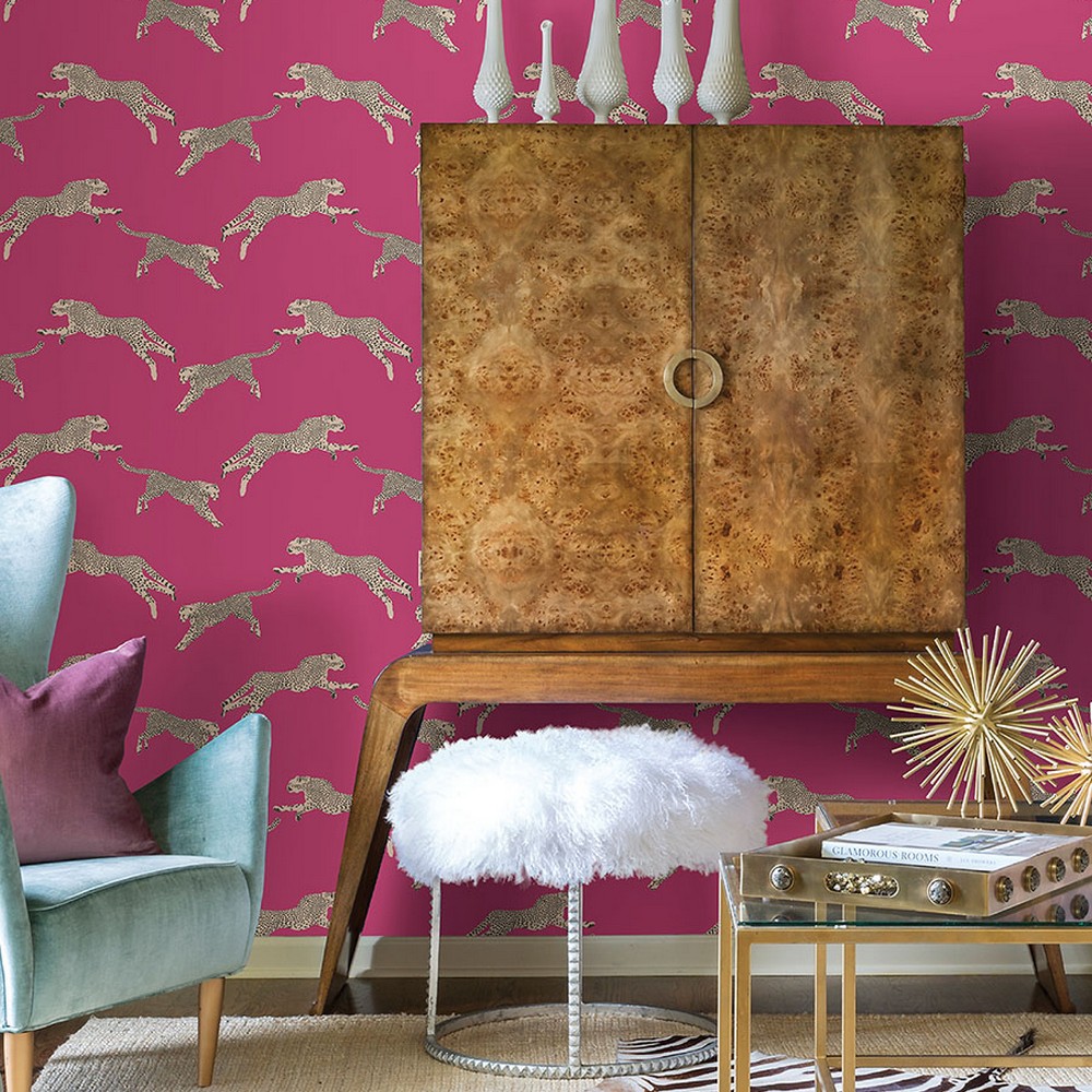 Brewster Wallcovering Bubblegum Leaping Cheetah Peel & Stick Wallpaper