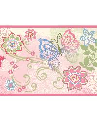 Fantasia Pink Boho Butterflies Scroll Border by   