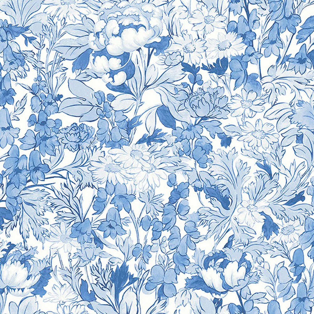 Brewster Wallcovering Blue Toile Foliage Peel & Stick Wallpaper VBS4027
