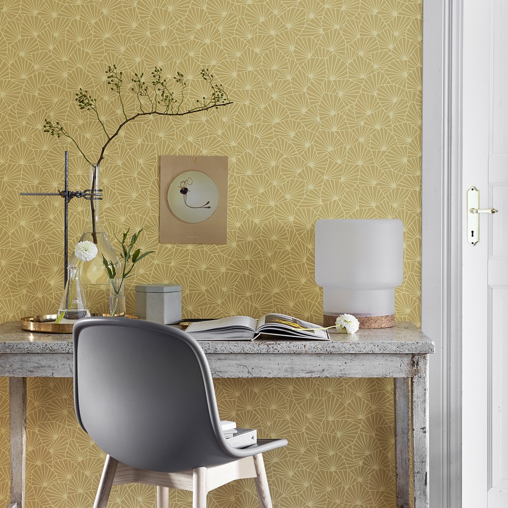 Brewster Wallcovering Blomma Yellow Geometric Wallpaper Wallpaper