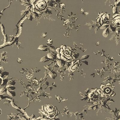 Ralph Lauren Wallpaper Ashfield Floral Gunmetal Grey in ARCHIVAL PAPERS Design Style: Flower Wallpaper Toile 